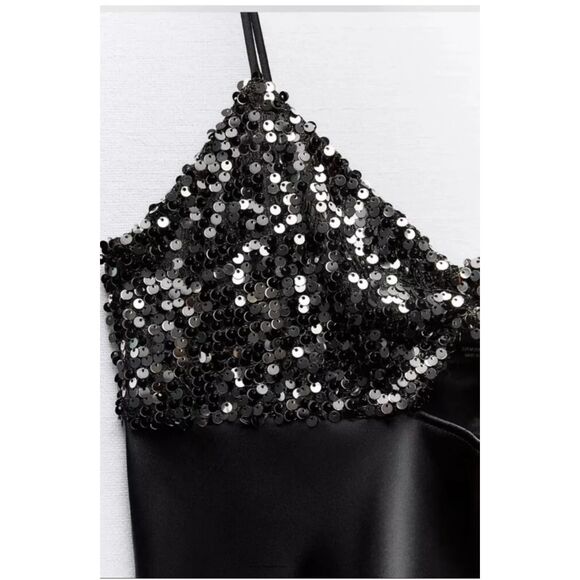 Zara satin effect contrasting sequin slip dress - Picture 12 of 13